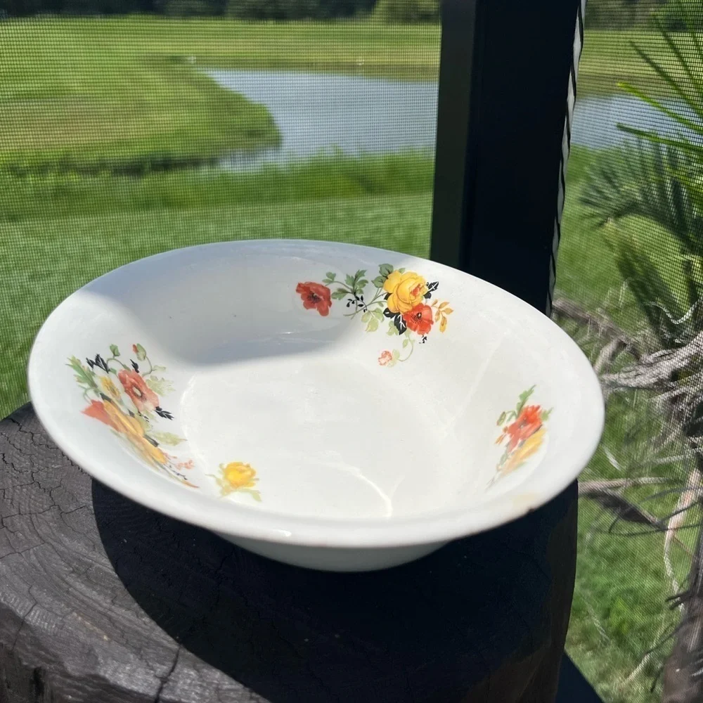 Vintage Rare China Homer Laughlin Serving Bowl Poppy & Golden Rose 1930's